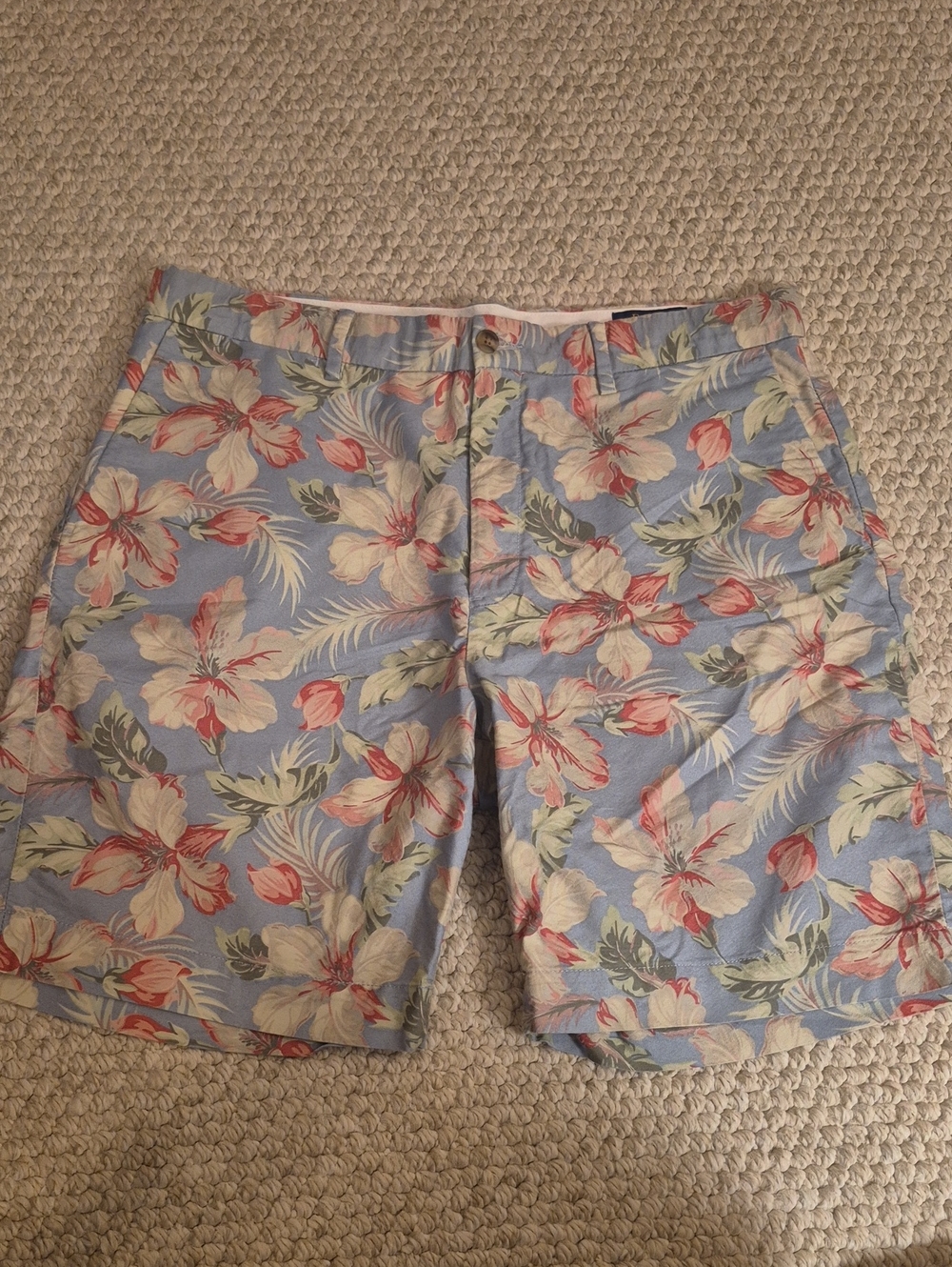 Polo by Ralph Lauren Light Blue Floral Print Flat Front Shorts